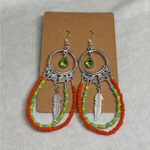 Silver Dreamcatcher Earrings with Multicolor Beads